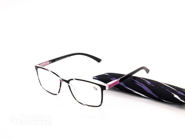 Classic Black & Purple Rectangular Reading Glasses (+2.00)
