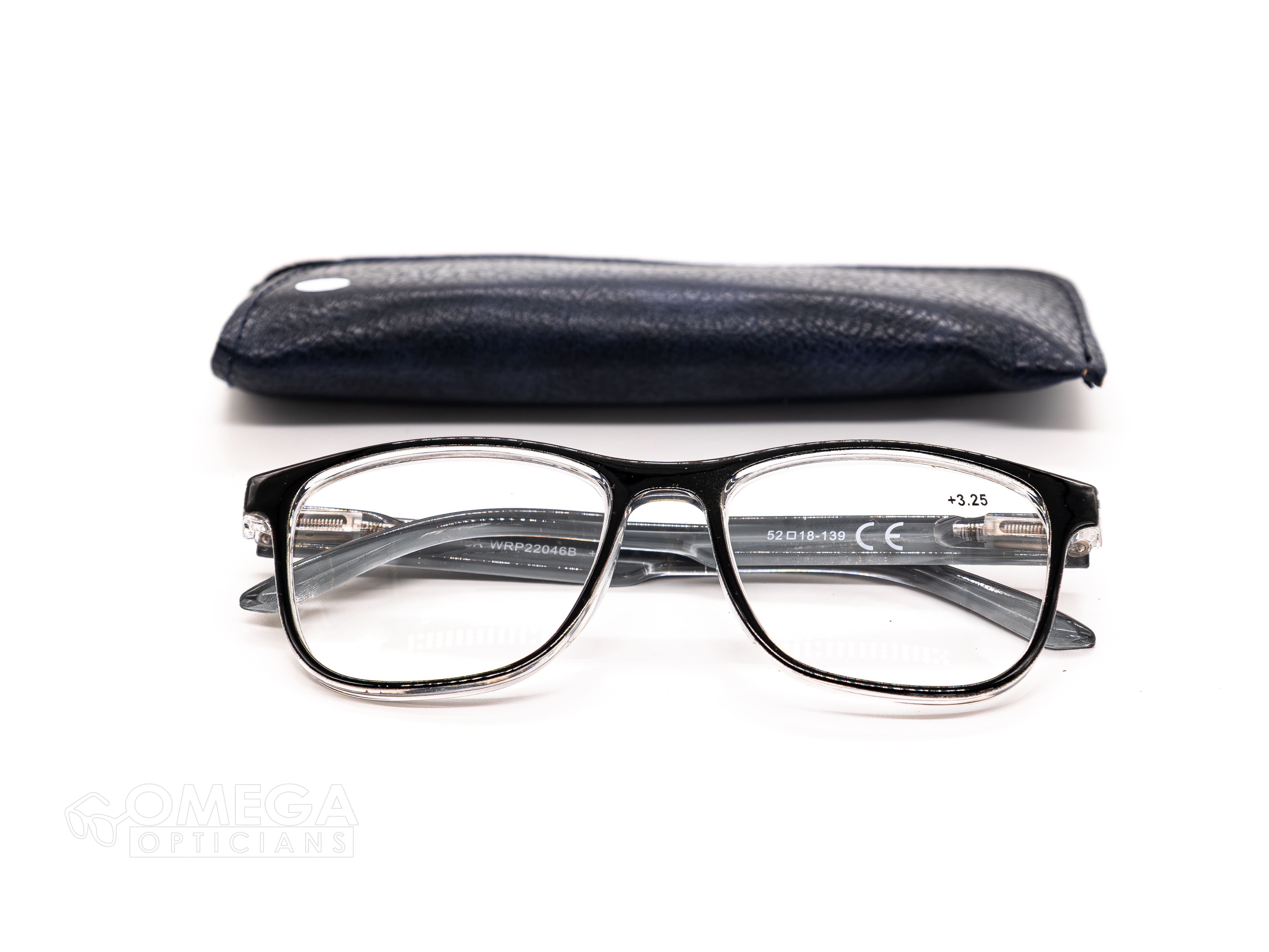 Classic Black & Clear Rectangular Reading Glasses (+3.25)