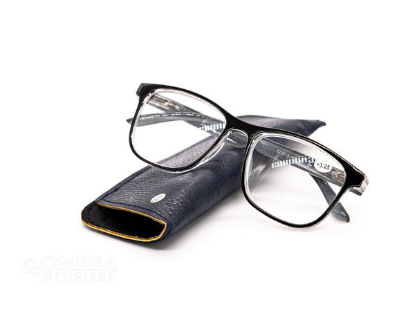 Classic Black & Clear Rectangular Reading Glasses (+3.25)