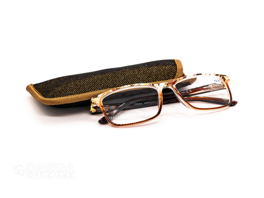 Classic Brown Pattern Rectangular Reading Glasses (+2.75)