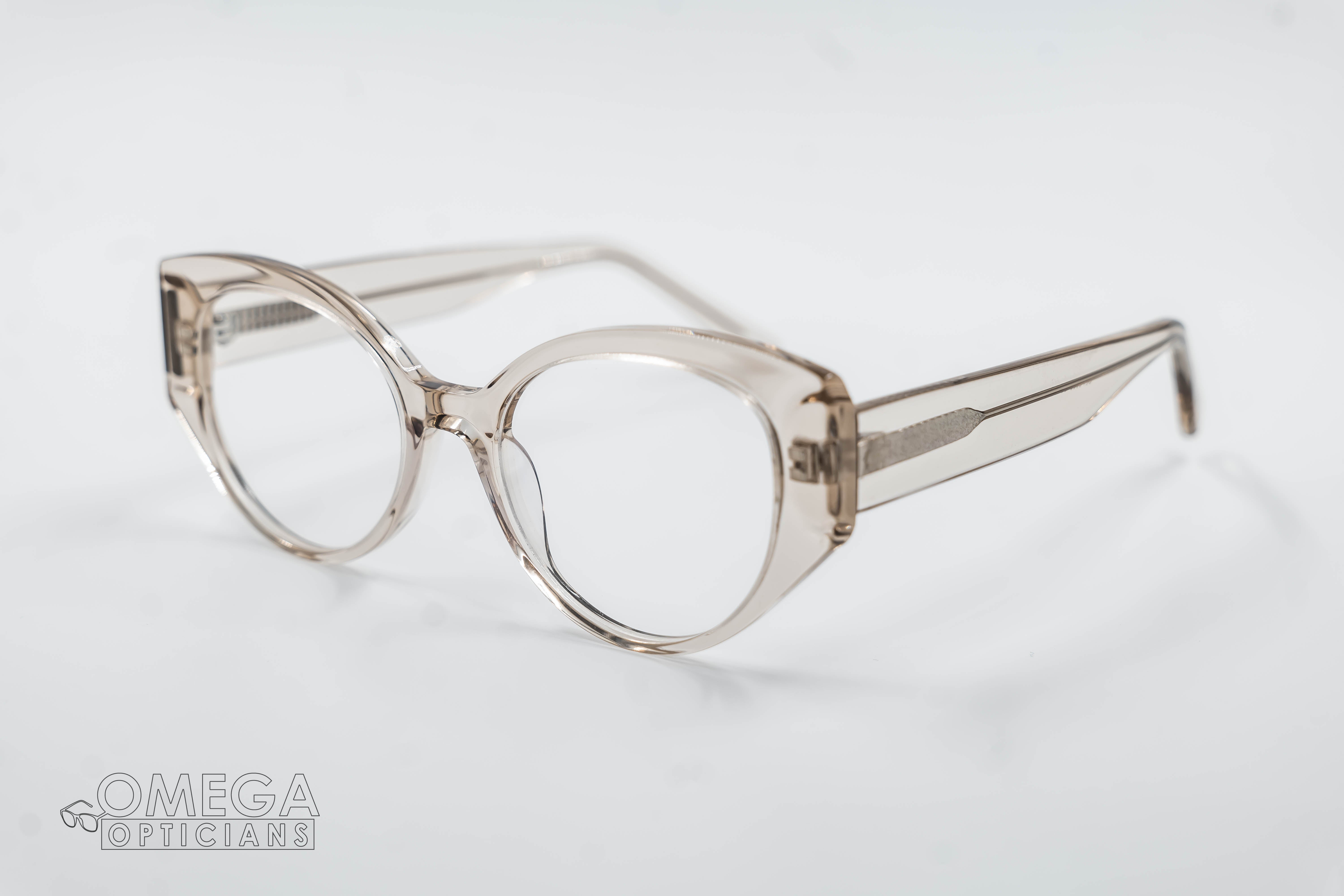 clear, oversized cat-eye