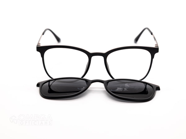 Classic Black Frame with Magnetic Clip-On Sunglasses